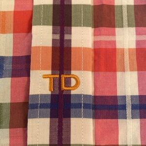 Thomas Dean Plaid Button Down Pima Cotton L/S Shirt Contrasting Cuffs Size M